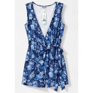 NWT Tommy Bahama Sanibelle Blues Wrap Romper UPF 50 Shell Print Blue Women’s L